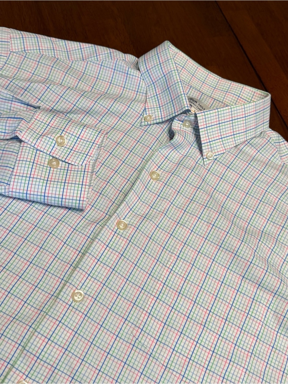 Peter Millar Button Down Shirt Mens L Multi Tattersall Check Stretch Performance